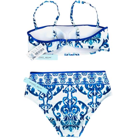 ANTONIO MELANI NWT Blue & White Mosaic 2 Piece Bikini Swim SET – Medium - Picture 4 of 5